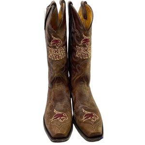 GAMEDAY BOOTS Texas State Bobcats Embroidered Cowboy Boots NEW Size 10.5 Brown
